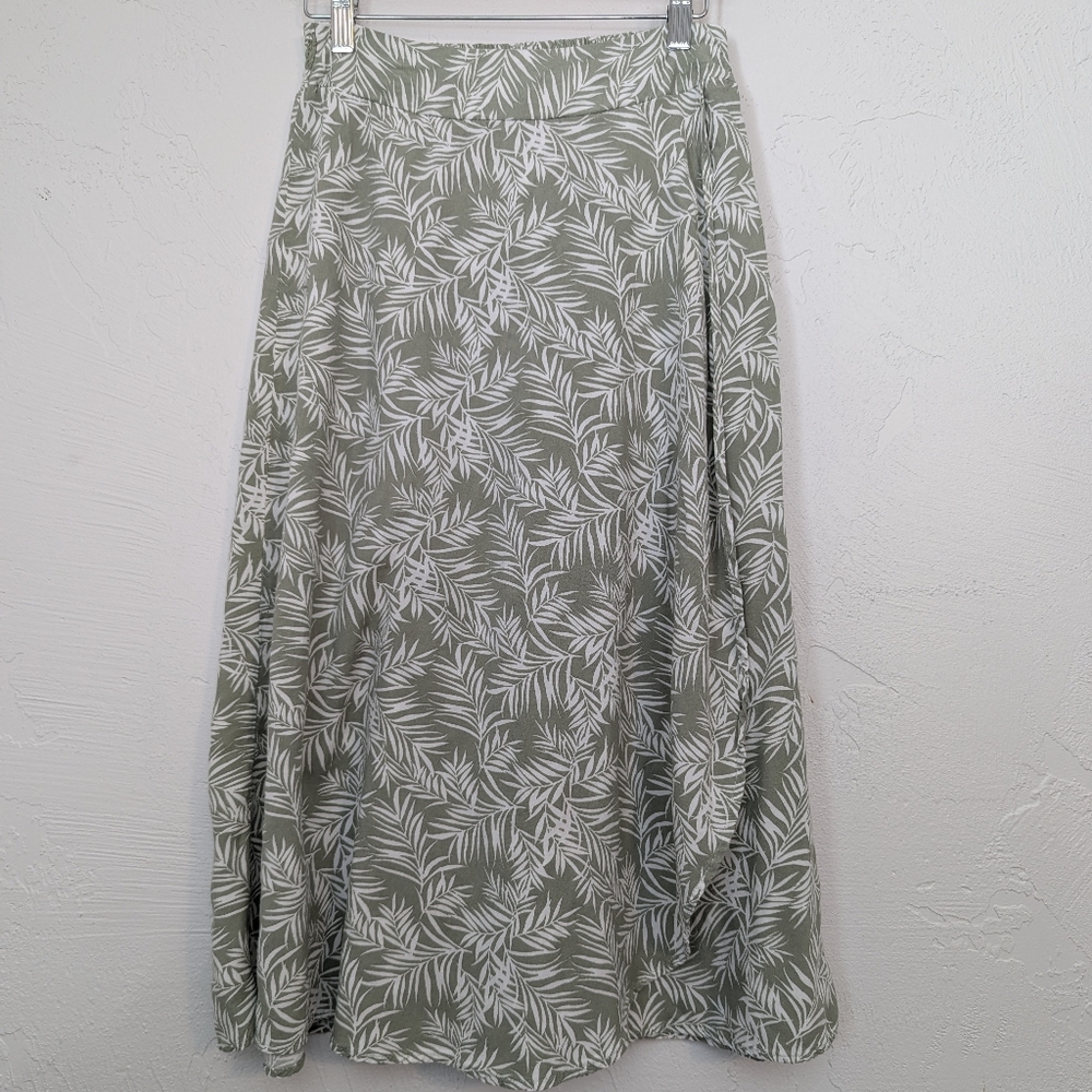 Womens Leaf Print Beach Vacation Resort Summer Flowy Comfy Casual Midi Skirt M